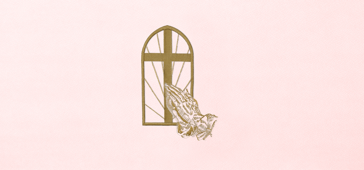 Church Window Hands Gold Pink Faux